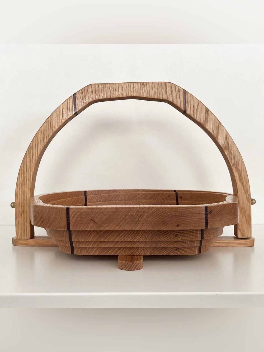 Vintage Handmade Wood Collapsible Fruit Basket Artist Signed Trivet Apple
